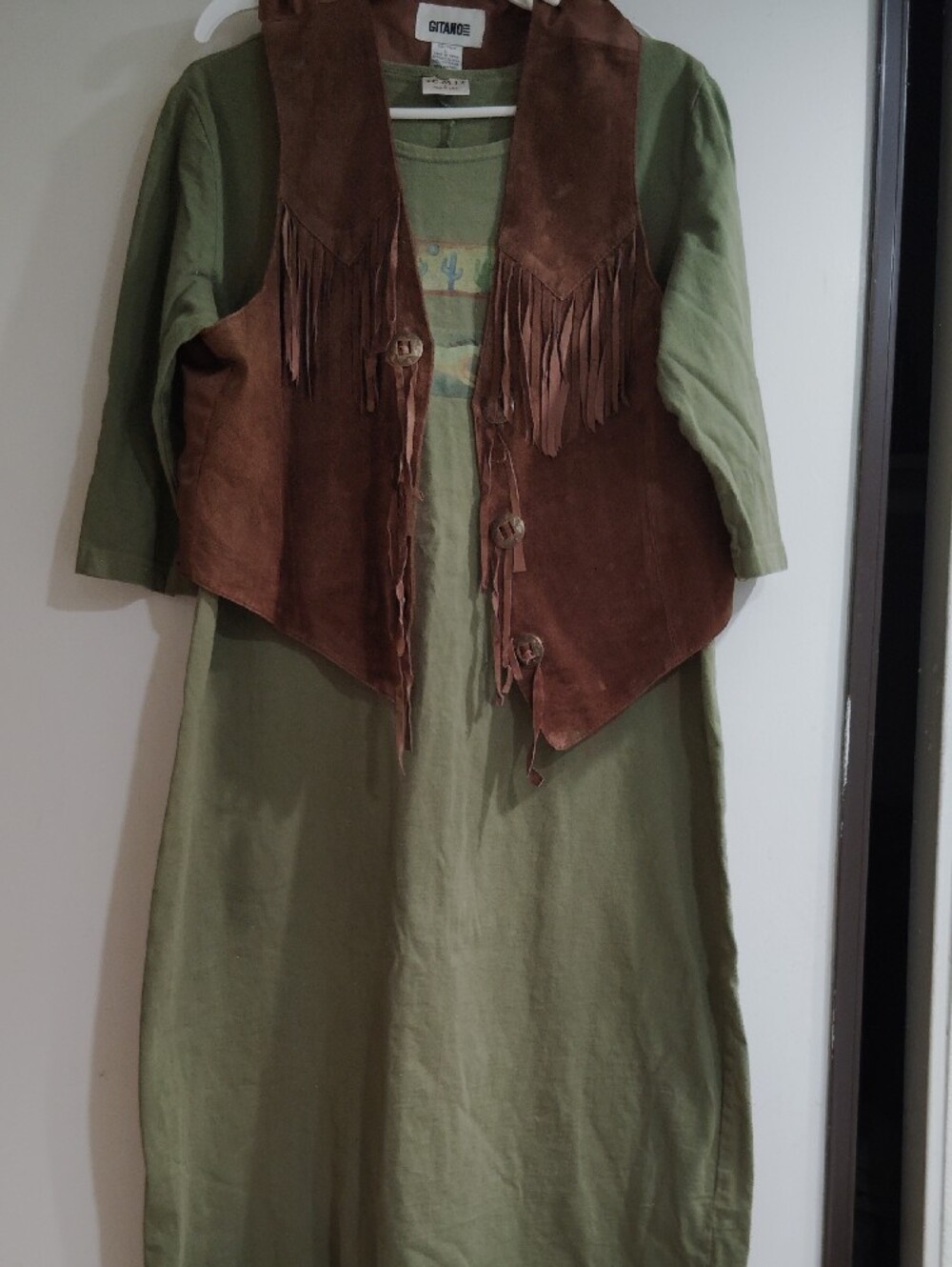 Olive Green Midi Dress with Graphic Panel - Picture 3 of 7